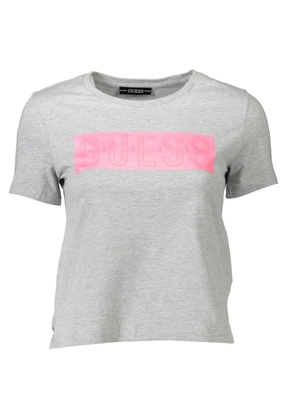 Guess Jeans Chic Gray Printed Crew Neck Tee for Her - XL