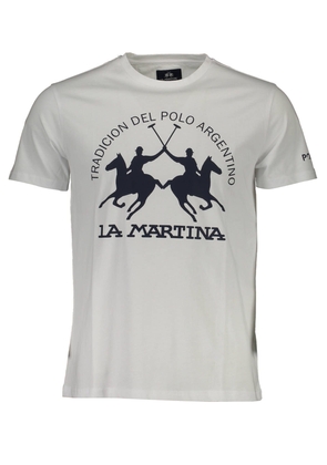 La Martina Crisp White Cotton Crew Neck Tee with Logo Print - XL