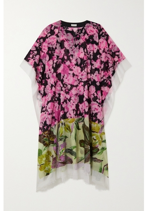 Dries Van Noten - Fringed Floral-print Cotton-voile Kaftan - Pink - One size