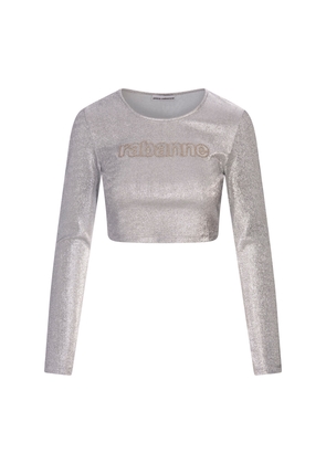 Paco Rabanne Silver Long-Sleeved Crop Top With Logo