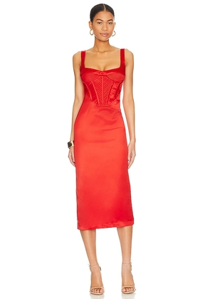 Bardot Elodie Midi Dress in Red. Size 2, 4, 6, 8.