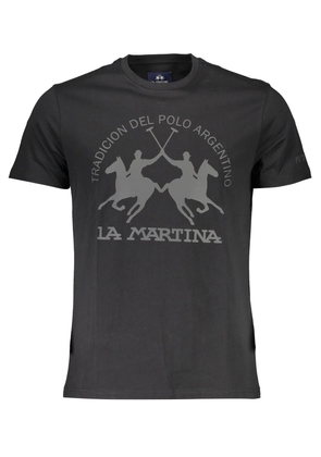 La Martina Sleek Black Cotton Tee with Elegant Print - XL
