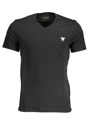 Guess Jeans Sleek V-Neck Logo Tee in Classic Black - XL