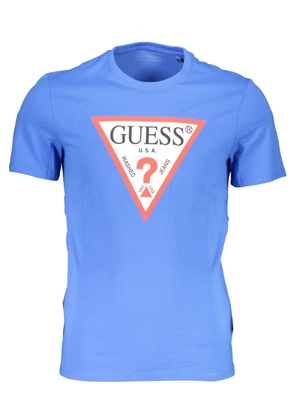 Guess Jeans Slim Fit Blue Cotton Tee with Logo Print - XXL