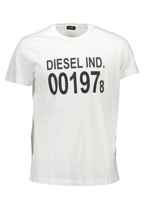 Diesel White Cotton Crew Neck Tee with Print Logo - XL