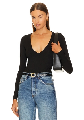 Enza Costa x REVOLVE Luxe Knit V-neck Bodysuit in Black. Size XL.