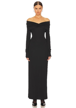Helsa Matte Jersey Off Shoulder Maxi Dress in Black. Size S, XL, XS, XXS.