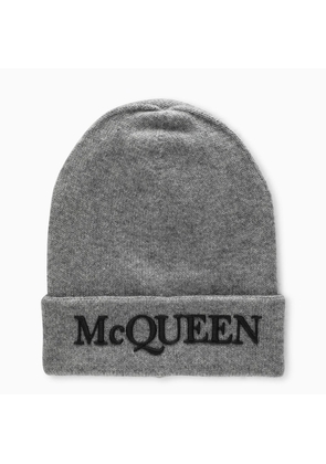 Alexander Mcqueen Grey Beanie With Logo Embroidery