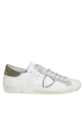 Philippe Model Prsx Sneakers In White And Green Leather