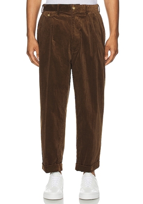 Beams Plus 2 Pleats Corduroy Pant in Brown. Size XL/1X.