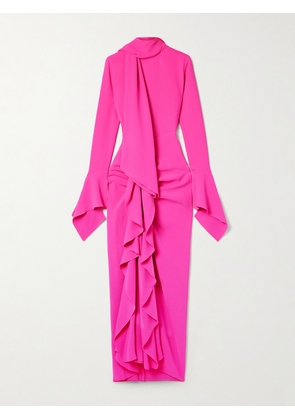 Solace London - Nella Tie-neck Ruffled Crepe Gown - Pink - UK 6,UK 8,UK 10,UK 12