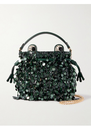 Anya Hindmarch - Frog Leather-trimmed Embellished Satin Bag - Green - One size