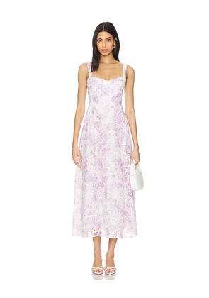 Bardot Adaline Broderie Midi Dress in Lavender. Size 10, 2, 6, 8.