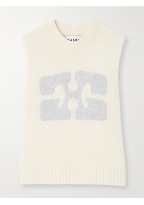 GANNI - Metallic-trimmed Intarsia-knitted Vest - Ivory - xx small,x small,small,medium,large,x large