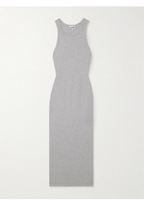 GANNI - Ruched Ribbed Organic Cotton-blend Midi Dress - Gray - xx small,x small,small,medium,large,x large