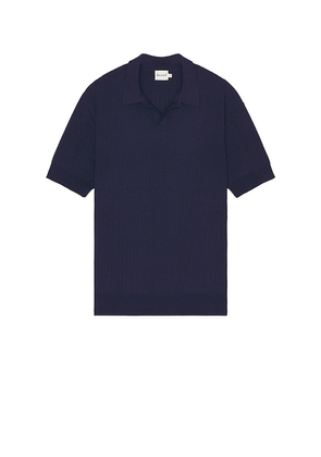 Bound Ribbed Knit Polo in Blue. Size M, S, XL/1X.