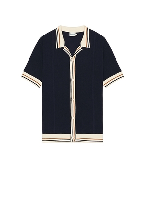 Bound Stevie Waffle Ribbed Knit Polo in Blue. Size M, S, XL/1X.