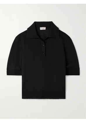 SAINT LAURENT - Embroidered Wool, Cashmere And Silk-blend Polo Shirt - Black - XS,S,M,L,XL