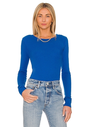 LA Made Perfect Basic Thermal Long Sleeve Tee in Blue. Size M, S, XL, XS.