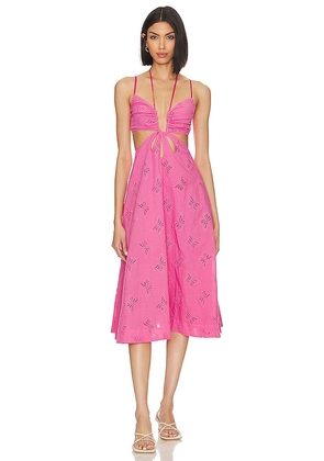 Lovers and Friends x Jetset Christina Farrah Midi Dress in Fuchsia. Size XS, XXS.
