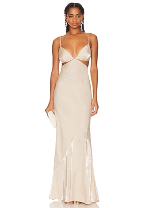 RUMER Illusion Tri Gown in Nude. Size M, S.