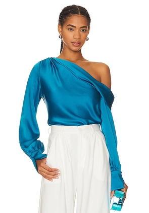 SIMKHAI Alice One Shoulder Top in Blue. Size XS.