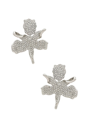 Lele Sadoughi Crystal Small Paper Lily Earrings in Metallic Silver.