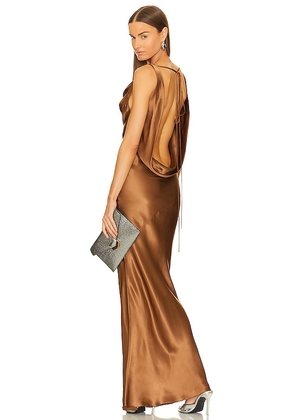 Mirror Palais Plunging Back Cowl Dress in Brown. Size S, XXS.