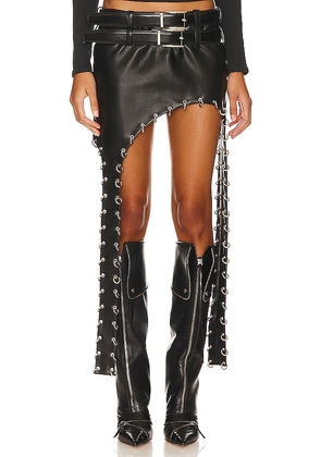 LADO BOKUCHAVA Petal Faux Leather Skirt in Black. Size XL.