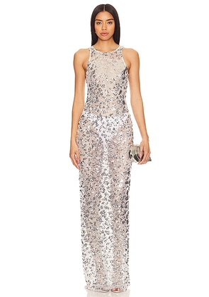 Lovers and Friends Syd Maxi Dress in Metallic Silver. Size M, S.
