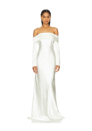 MISHA Bianca Off Shoulder Long Sleeve Gown in Ivory. Size M, XS.
