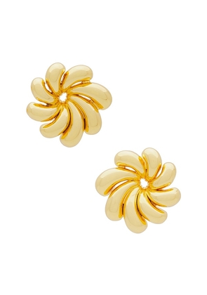 Lele Sadoughi Pinwheel Flower Button Earrings in Metallic Gold.