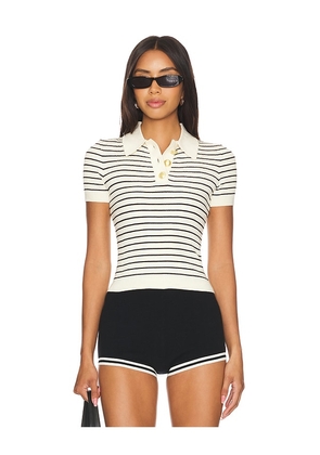 Lovers and Friends Camelia Stripe Short Sleeve Polo in Cream. Size S, XL, XS.
