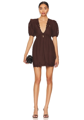 Tularosa Sherri Embroidered Mini Dress in Brown. Size XXS.