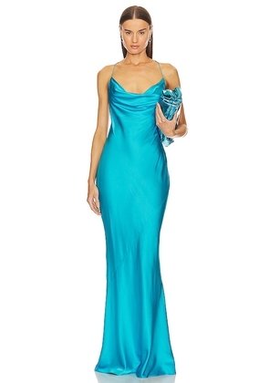 SER.O.YA Massimo Silk Gown in Teal. Size S.