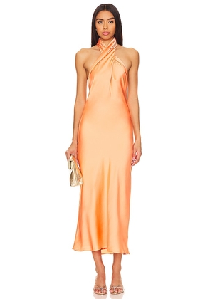 Show Me Your Mumu Jasmine Halter Midi Dress in Orange. Size XL, XS.