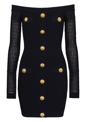 Balmain off-shoulder knitted minidress - Black