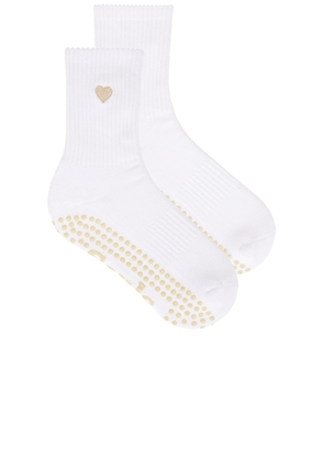 Souls. Beige Heart Grip Socks in White. Size S/M.