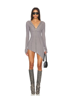 SAMI MIRO VINTAGE Asymmetric Zip Hoodie Dress in Grey. Size S.