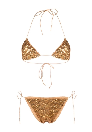 Oséree sequin-embellished triangle-cup bikini - Gold
