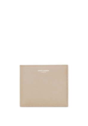 Saint Laurent bi-fold pebbled-leather wallet - Neutrals