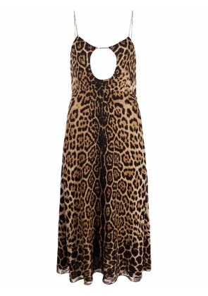 Saint Laurent cut-out leopard-print midi dress - Brown