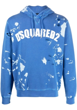 DSQUARED2 logo-print distressed hoodie - Blue