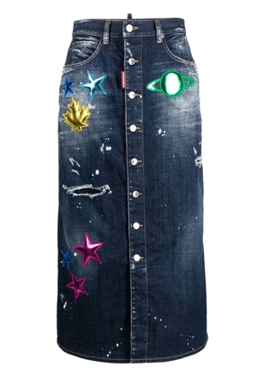 DSQUARED2 distressed patch-detail denim skirt - Blue