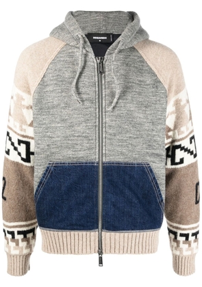 DSQUARED2 intarsia-knit zip-up hoodie - Grey