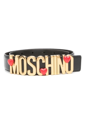 Moschino logo-lettering leather belt - Black