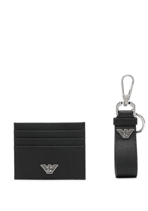 Emporio Armani logo-plaque leather wallet set - Black
