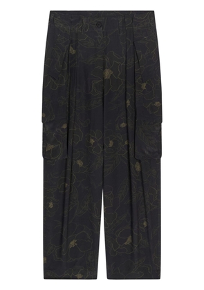 DRIES VAN NOTEN floral-print silk trousers - Black
