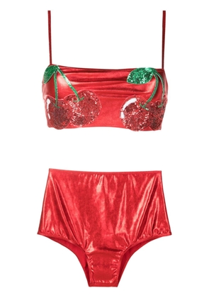 Brigitte sequin-embellished metallic bikini - Red