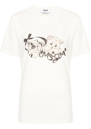 MSGM cat-print cotton T-shirt - Neutrals